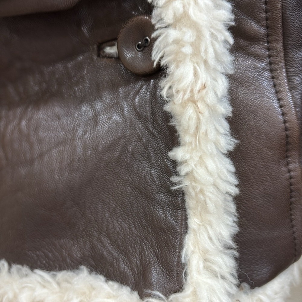 B. Moss women’s L brown genuine leather faux fur Coat - Picture 7 of 8